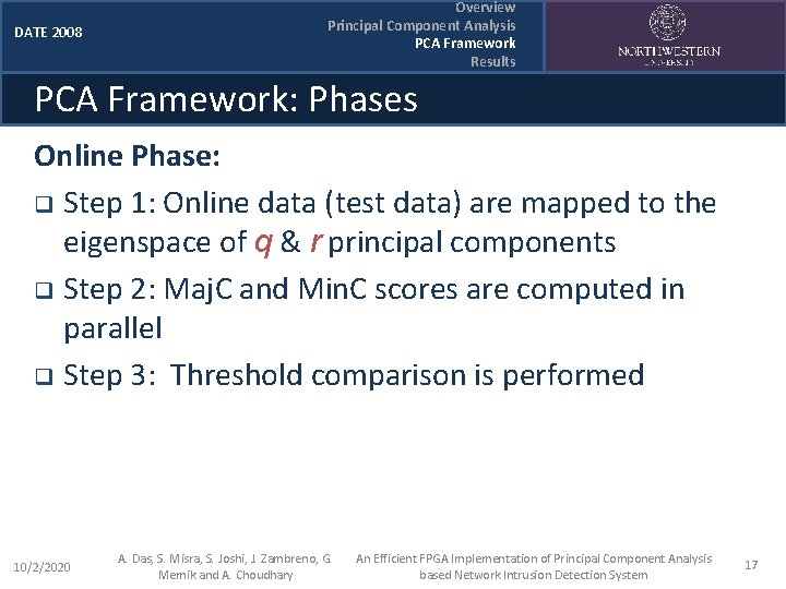 DATE 2008 Overview Principal Component Analysis PCA Framework Results PCA Framework: Phases Online Phase: