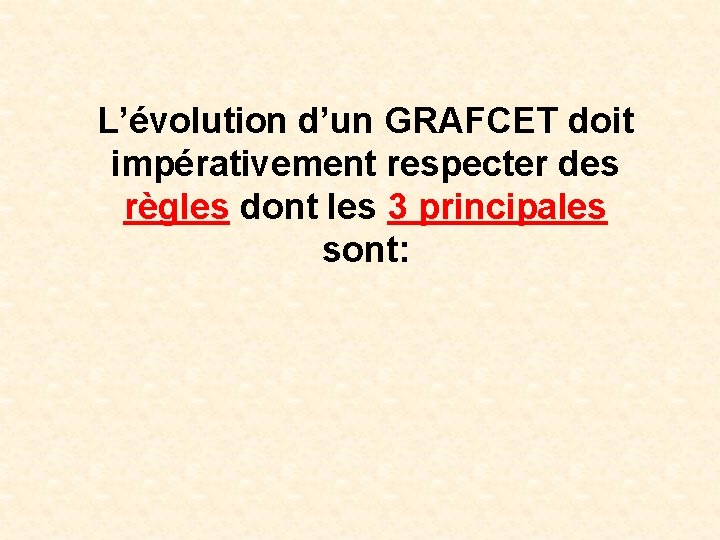 L’évolution d’un GRAFCET doit impérativement respecter des règles dont les 3 principales sont: 