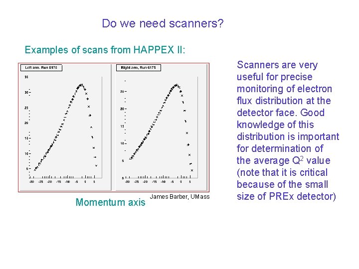 Do we need scanners? Examples of scans from HAPPEX II: Momentum axis James Barber,