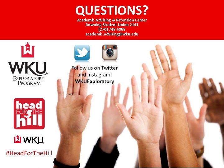 QUESTIONS? Academic Advising & Retention Center Downing Student Union 2141 (270) 745 -5065 academic.
