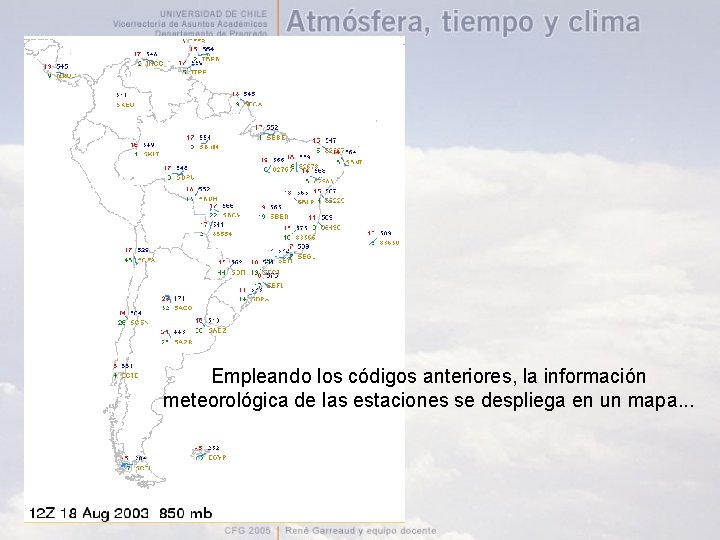 Empleando los códigos anteriores, la información meteorológica de las estaciones se despliega en un