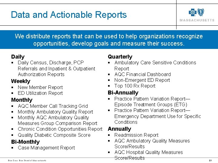 Data and Actionable Reports We distribute reports that can be used to help organizations Data and Actionable Reports We distribute reports that can be used to help organizations