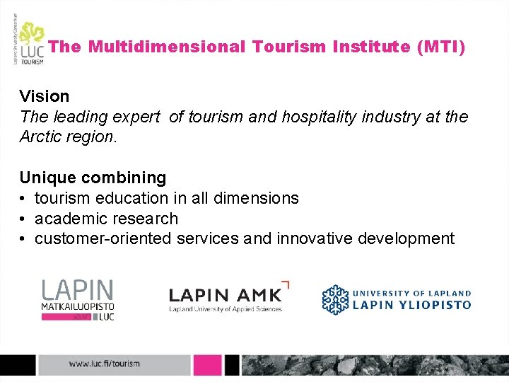 The Multidimensional Tourism Institute (MTI) Vision The leading expert of tourism and hospitality industry
