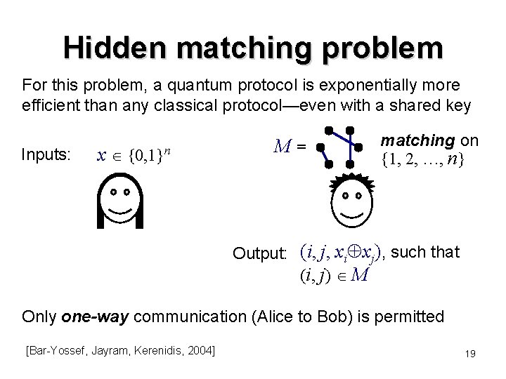 Hidden matching problem For this problem, a quantum protocol is exponentially more efficient than