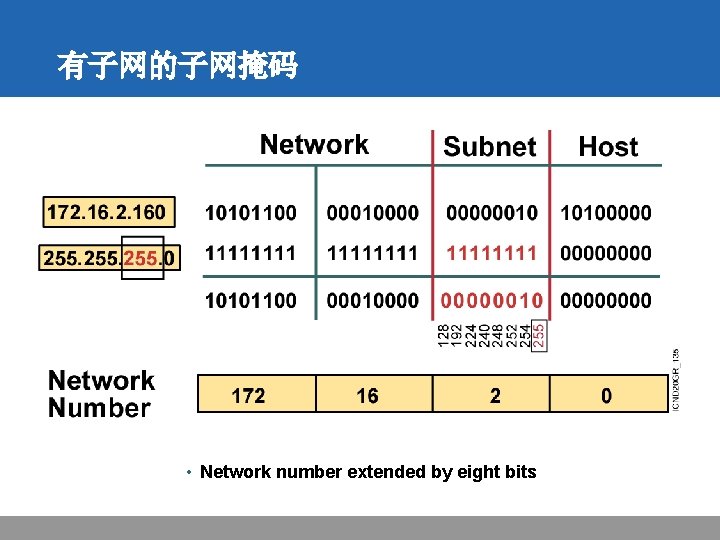 有子网的子网掩码 • Network number extended by eight bits 