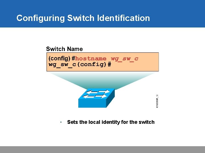 Configuring Switch Identification • Sets the local identity for the switch 