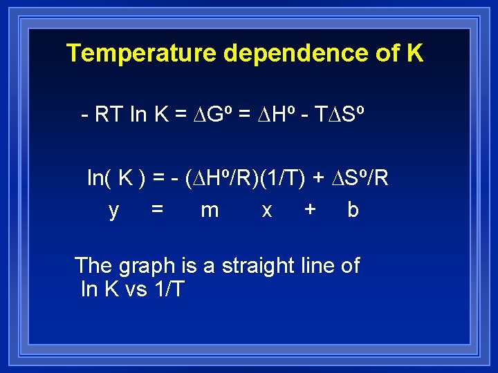 Temperature dependence of K - RT ln K = DGº = DHº - TDSº