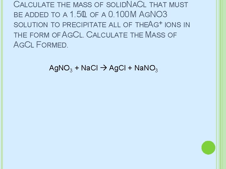 CALCULATE THE MASS OF SOLIDNACL THAT MUST BE ADDED TO A 1. 50 L