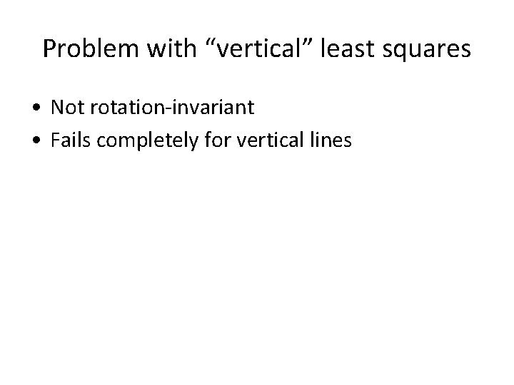 Problem with “vertical” least squares • Not rotation-invariant • Fails completely for vertical lines