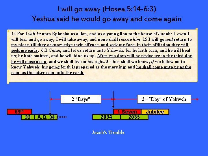 I will go away (Hosea 5: 14 -6: 3) Yeshua said he would go