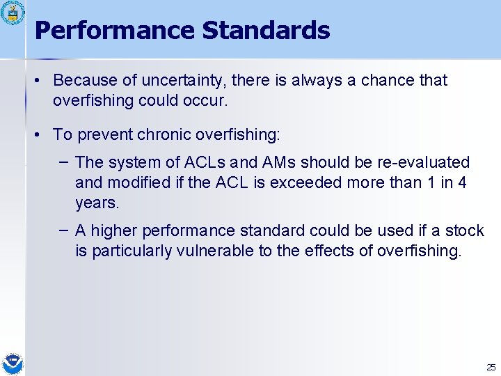 Performance Standards • Because of uncertainty, there is always a chance that overfishing could