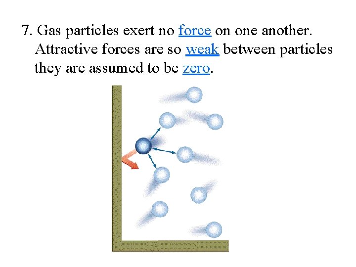 7. Gas particles exert no force on one another. Attractive forces are so weak