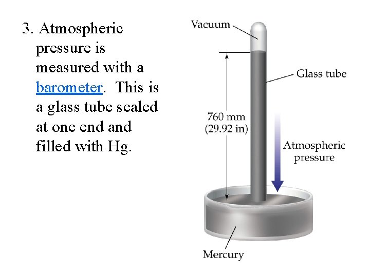 3. Atmospheric pressure is measured with a barometer. This is a glass tube sealed