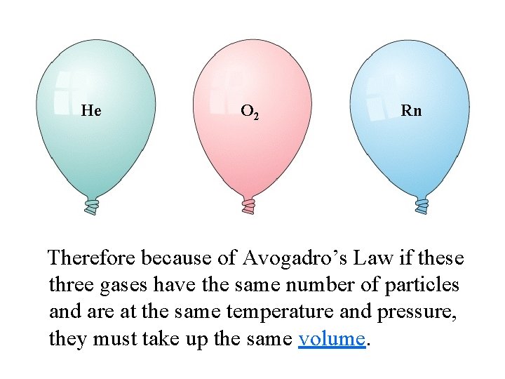 He O 2 Rn Therefore because of Avogadro’s Law if these three gases have