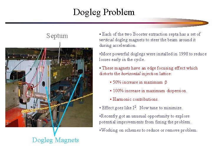 Dogleg Problem Septum • Each of the two Booster extraction septa has a set