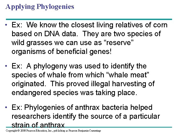 Applying Phylogenies • Ex: We know the closest living relatives of corn based on