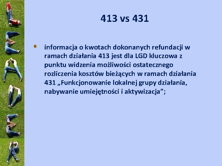 413 vs 431 § informacja o kwotach dokonanych refundacji w ramach działania 413 jest