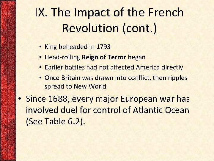 IX. The Impact of the French Revolution (cont. ) • • King beheaded in