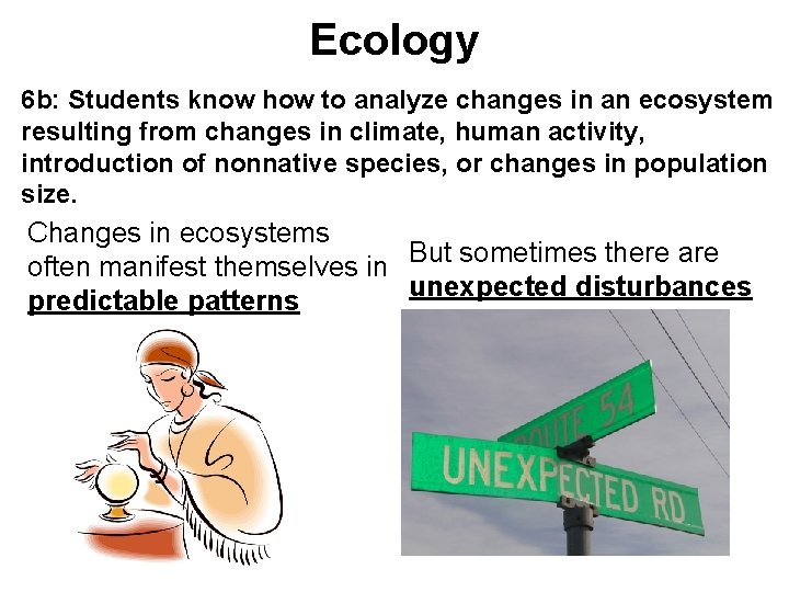 Ecology 6 b: Students know how to analyze changes in an ecosystem resulting from