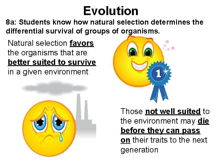 Evolution 8 a: Students know how natural selection determines the differential survival of groups