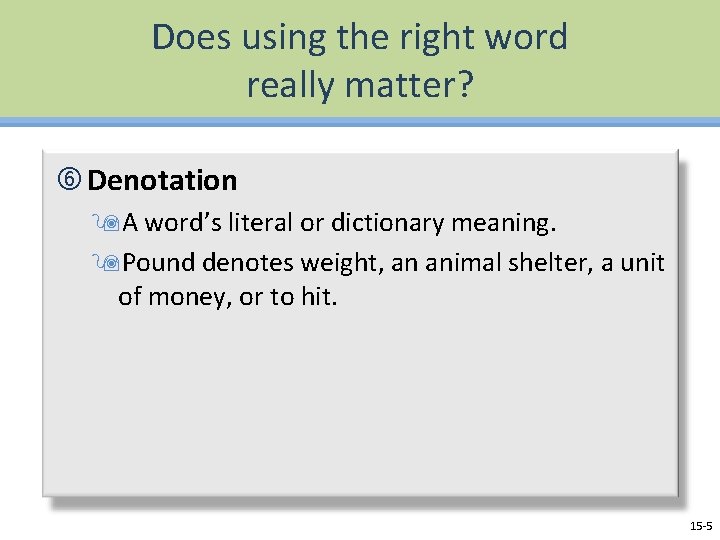 Does using the right word really matter? Denotation 9 A word’s literal or dictionary