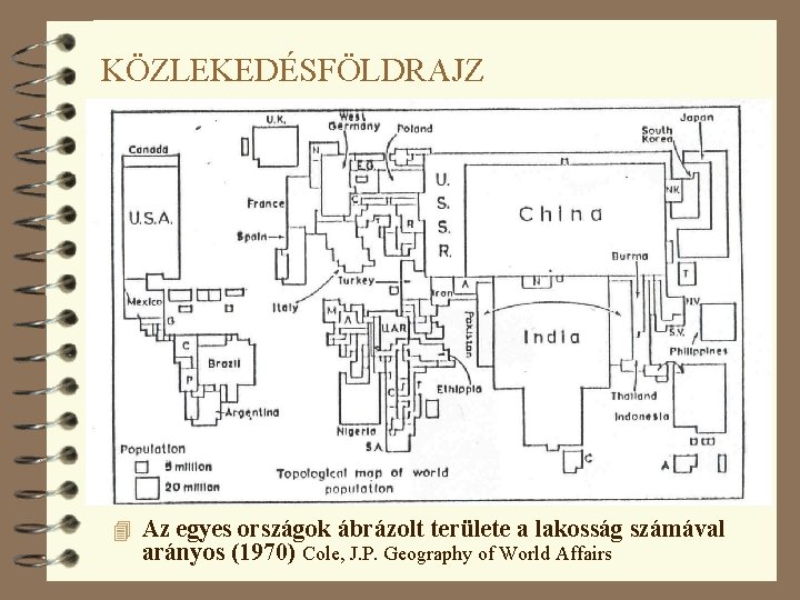 KÖZLEKEDÉSFÖLDRAJZ 4 Az egyes országok ábrázolt területe a lakosság számával arányos (1970) Cole, J.