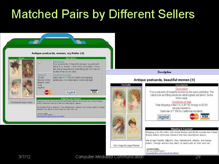 Matched Pairs by Different Sellers 3/7/12 Computer-Mediated Communication 29 