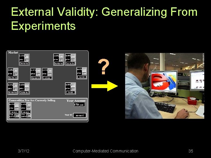 External Validity: Generalizing From Experiments ? 3/7/12 Computer-Mediated Communication 35 