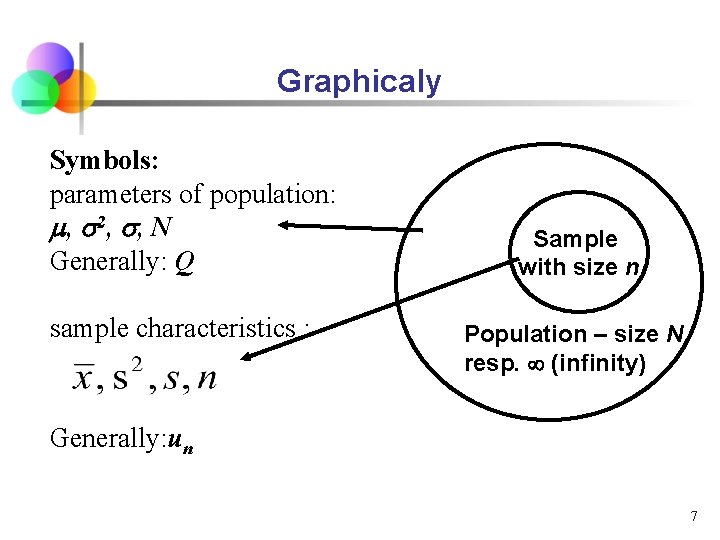 Graphicaly Symbols: parameters of population: , 2, , N Generally: Q sample characteristics :