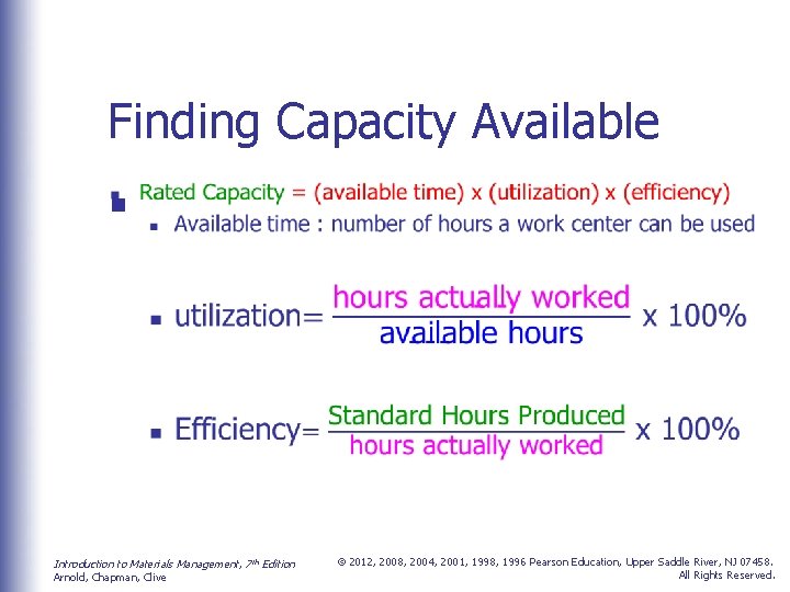 Finding Capacity Available n Introduction to Materials Management, 7 th Edition Arnold, Chapman, Clive