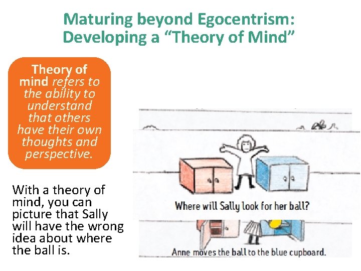 Maturing beyond Egocentrism: Developing a “Theory of Mind” Theory of mind refers to the