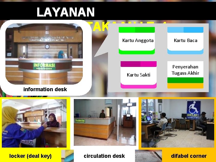 LAYANAN PERPUSTAKAAN LT. 1 Kartu Anggota Kartu Baca Kartu Sakti Penyerahan Tugass Akhir information