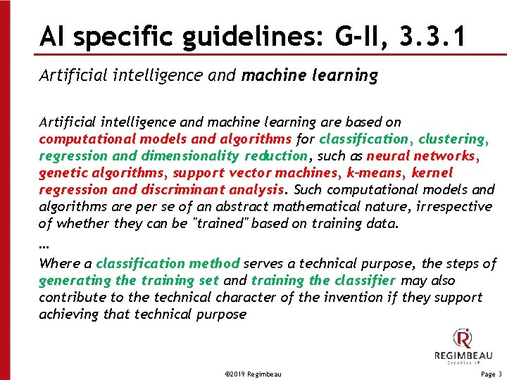 AI specific guidelines: G-II, 3. 3. 1 Artificial intelligence and machine learning are based