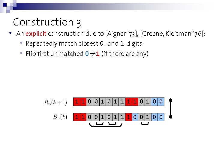  • Construction 3 An explicit construction due to [Aigner ’ 73], [Greene, Kleitman
