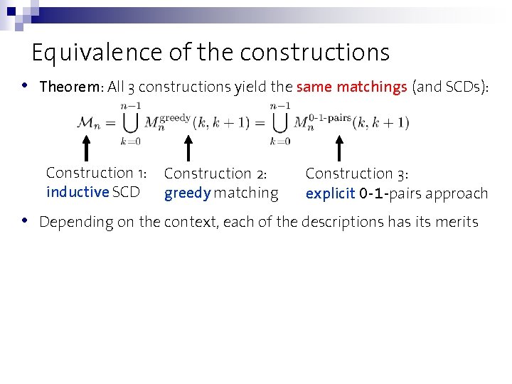 Equivalence of the constructions • Theorem: All 3 constructions yield the same matchings (and