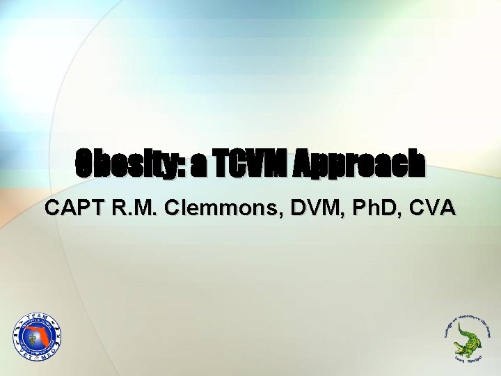 Obesity: a TCVM Approach CAPT R. M. Clemmons, DVM, Ph. D, CVA 