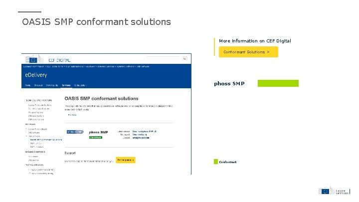 OASIS SMP conformant solutions More information on CEF Digital Conformant Solutions > phoss SMP