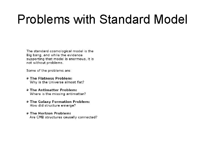 Problems with Standard Model 