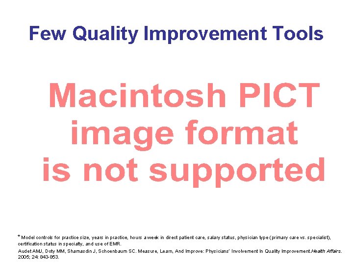 Few Quality Improvement Tools * Model controls for practice size, years in practice, hours Few Quality Improvement Tools * Model controls for practice size, years in practice, hours