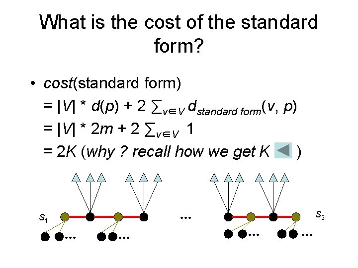 What is the cost of the standard form? • cost(standard form) = |V| *