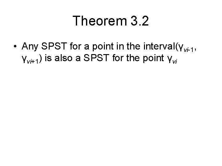 Theorem 3. 2 • Any SPST for a point in the interval(γvi-1, γvi+1) is