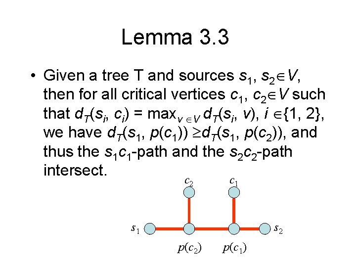Lemma 3. 3 • Given a tree T and sources s 1, s 2