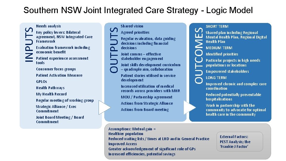Southern NSW Joint Integrated Care Strategy - Logic Model Evaluation framework including economic benefit
