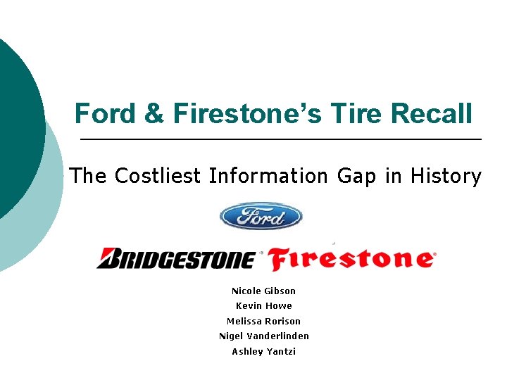 Ford & Firestone’s Tire Recall The Costliest Information Gap in History Nicole Gibson Kevin Ford & Firestone’s Tire Recall The Costliest Information Gap in History Nicole Gibson Kevin