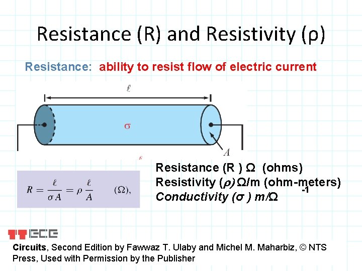 Resistance (R) and Resistivity (ρ) Resistance: ability to resist flow of electric current Resistance