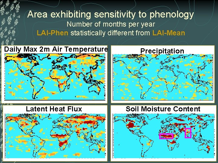 Area exhibiting sensitivity to phenology Number of months per year LAI-Phen statistically different from