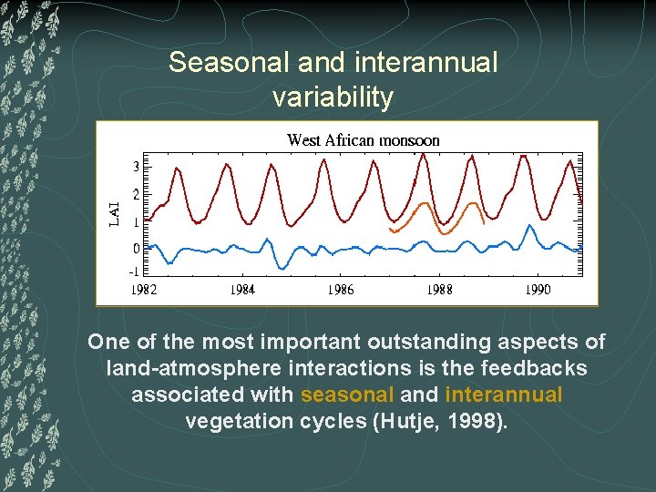 Seasonal and interannual variability One of the most important outstanding aspects of land-atmosphere interactions
