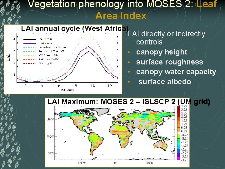 Vegetation phenology into MOSES 2: Leaf Area Index LAI annual cycle (West Africa) LAI