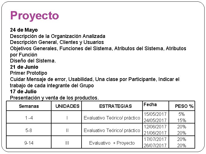 Proyecto 24 de Mayo Descripción de la Organización Analizada Descripción General, Clientes y Usuarios