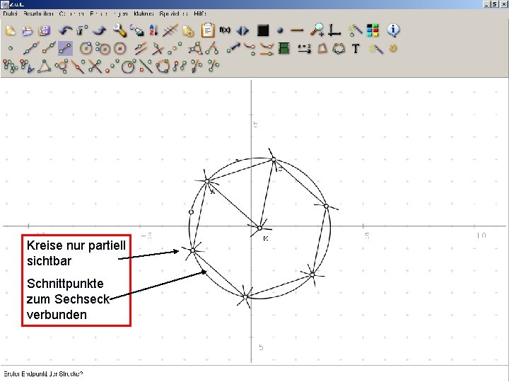 Kreise nur partiell sichtbar Schnittpunkte zum Sechseck verbunden 